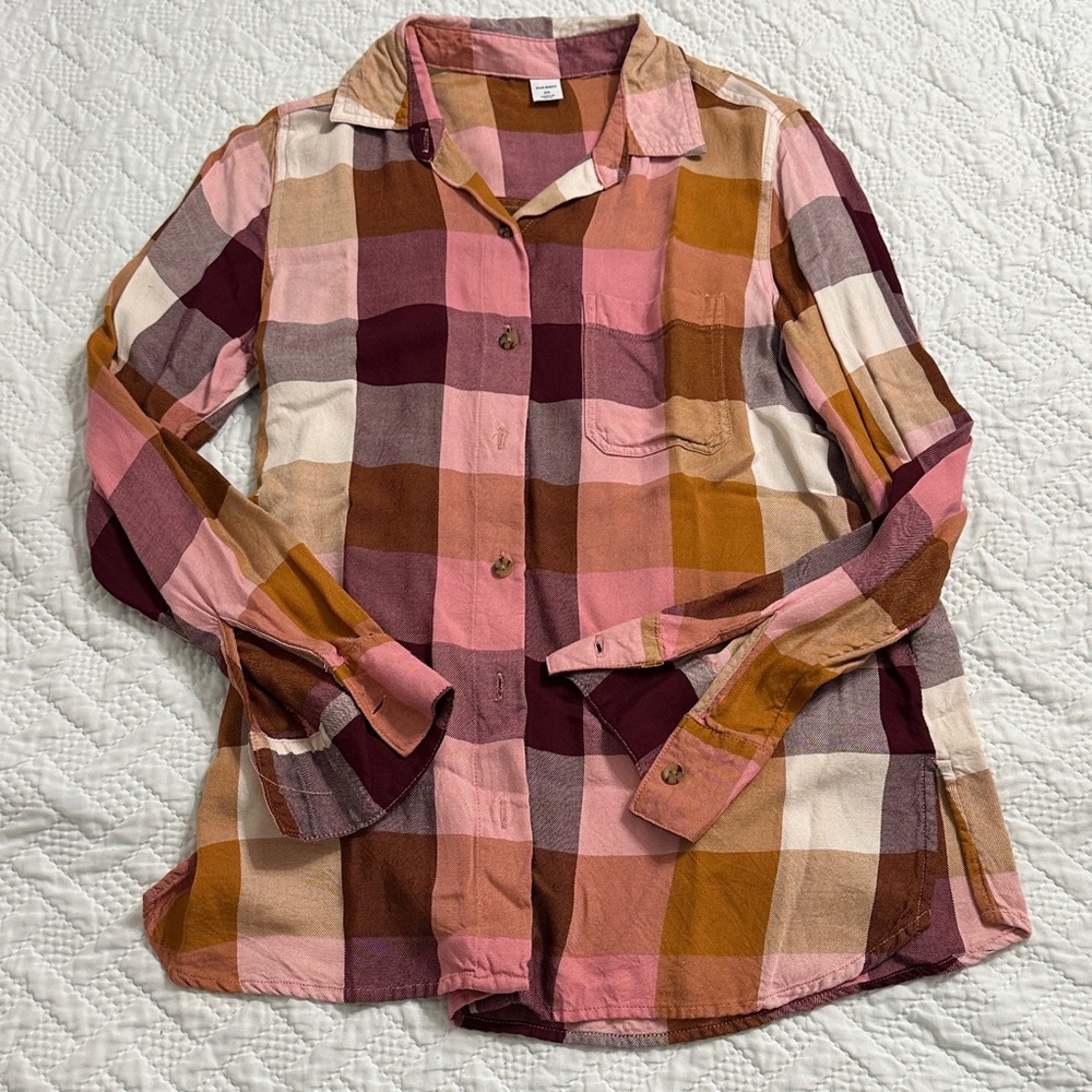 Old Navy Pink and Brown Plaid Shirt